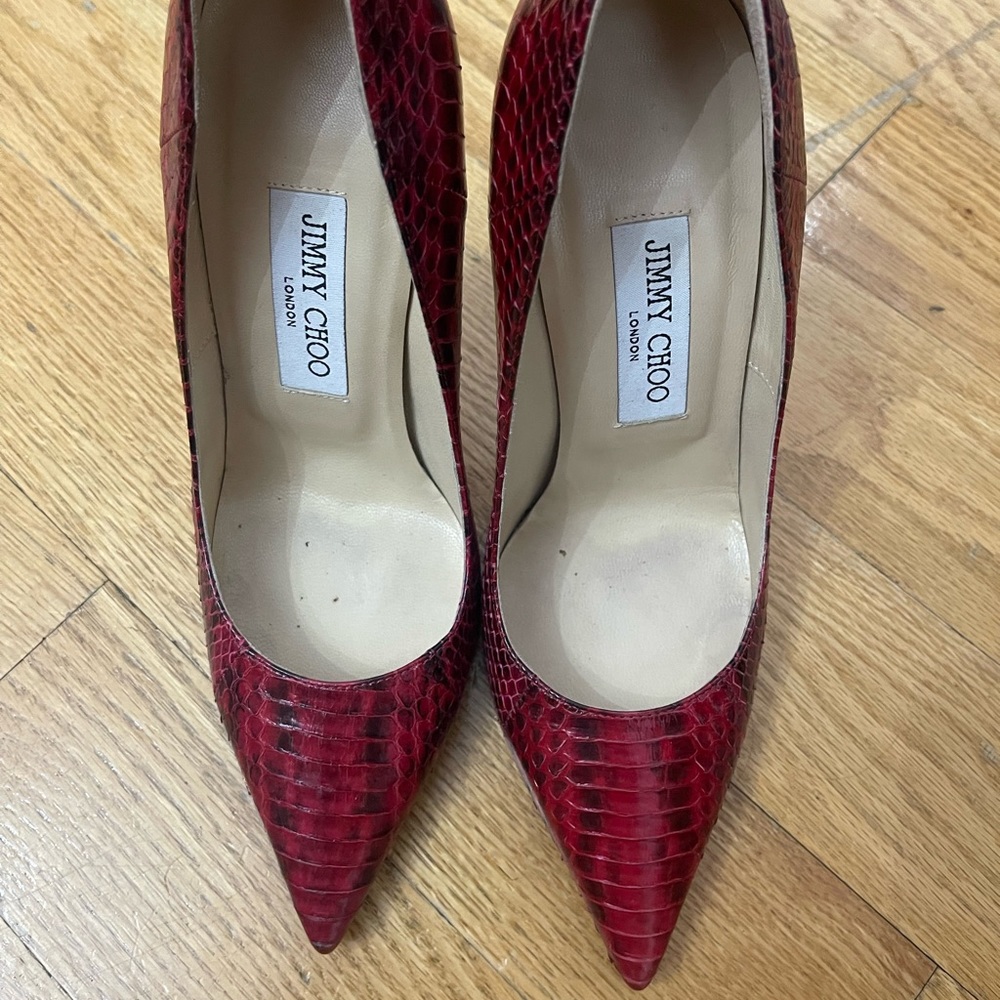Jimmy Choo red snake anouk heels